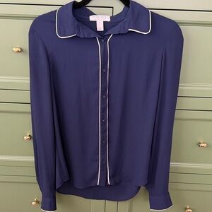 Forever 21 Navy Button-Down Blouse with White Piping